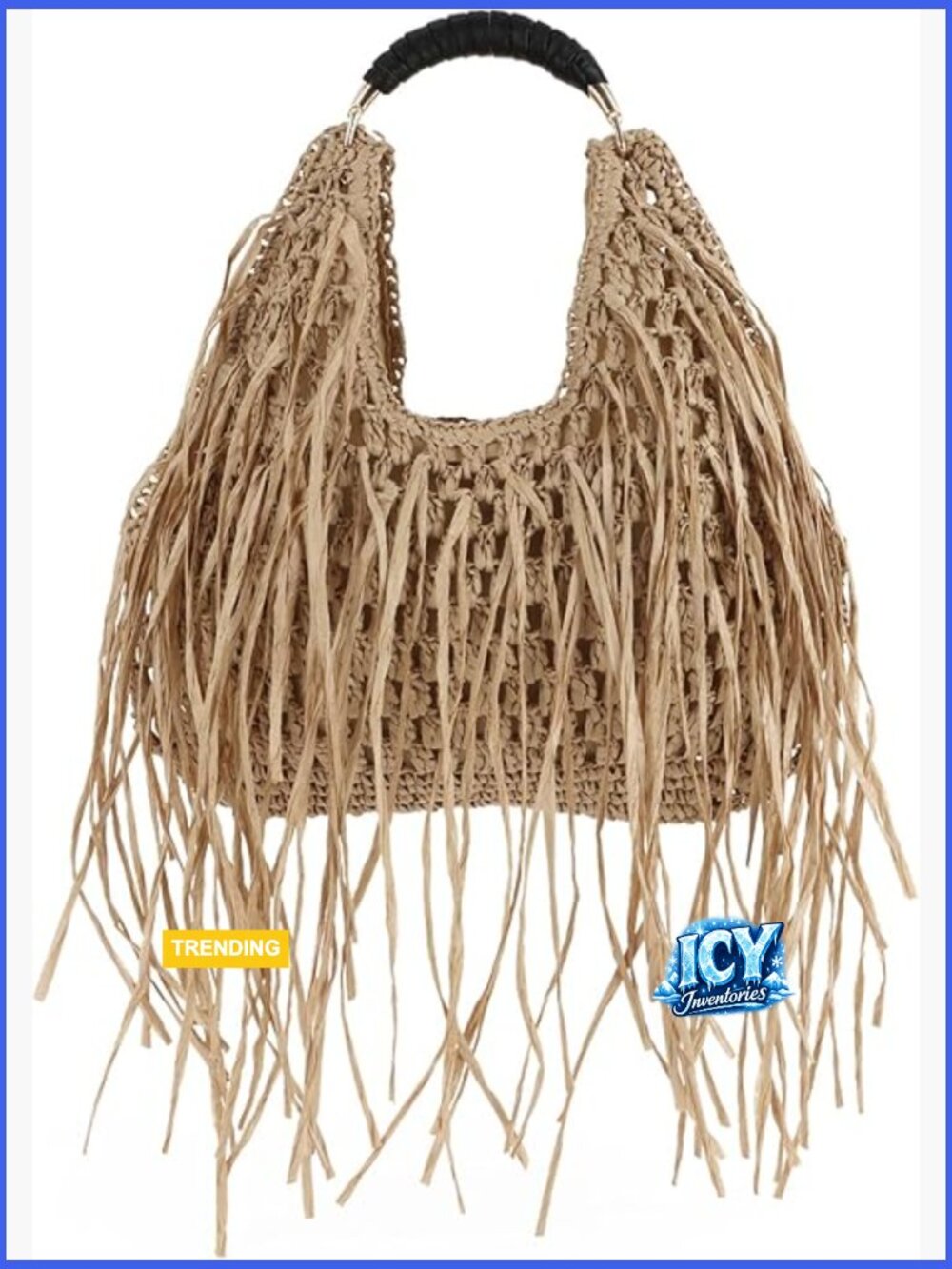 Straw Tassel Beach Bag Lightweight Woven Tote Handbag Fringe Summer Clutch - Picture 1 of 7